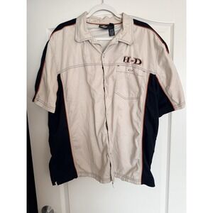 Harley-Davidson Button Down Short Sleeve Men's 2xl Black/tan Embroidered Biker
